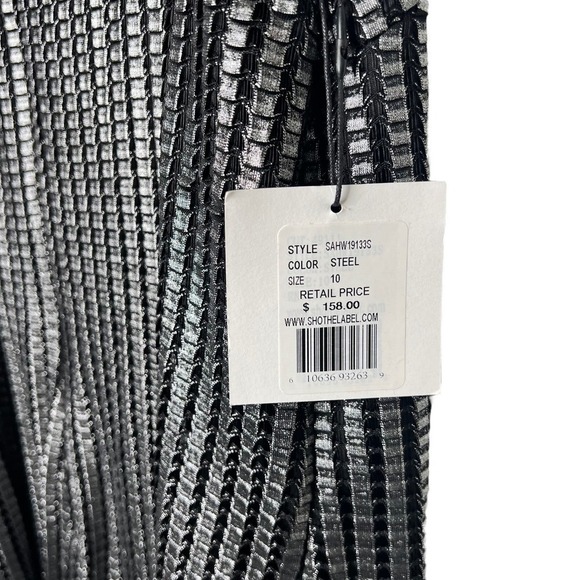 New Women’s Sho By Tadashi Shoji Metallic Textured Fringe Minidress Size 10 - Picture 4 of 9